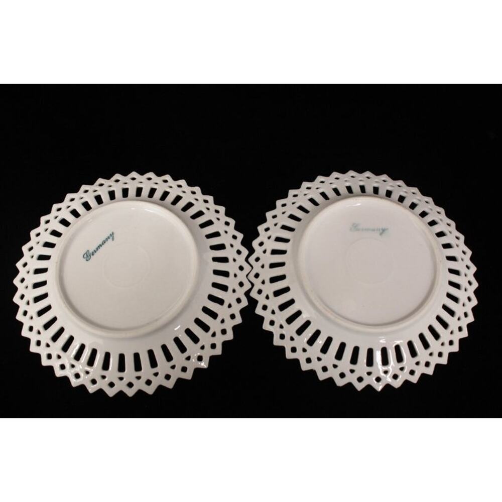 Reticulated Porcelain Plates Germany Rococo Courting Couple Fragonard Pierced pr - Picture 4 of 6